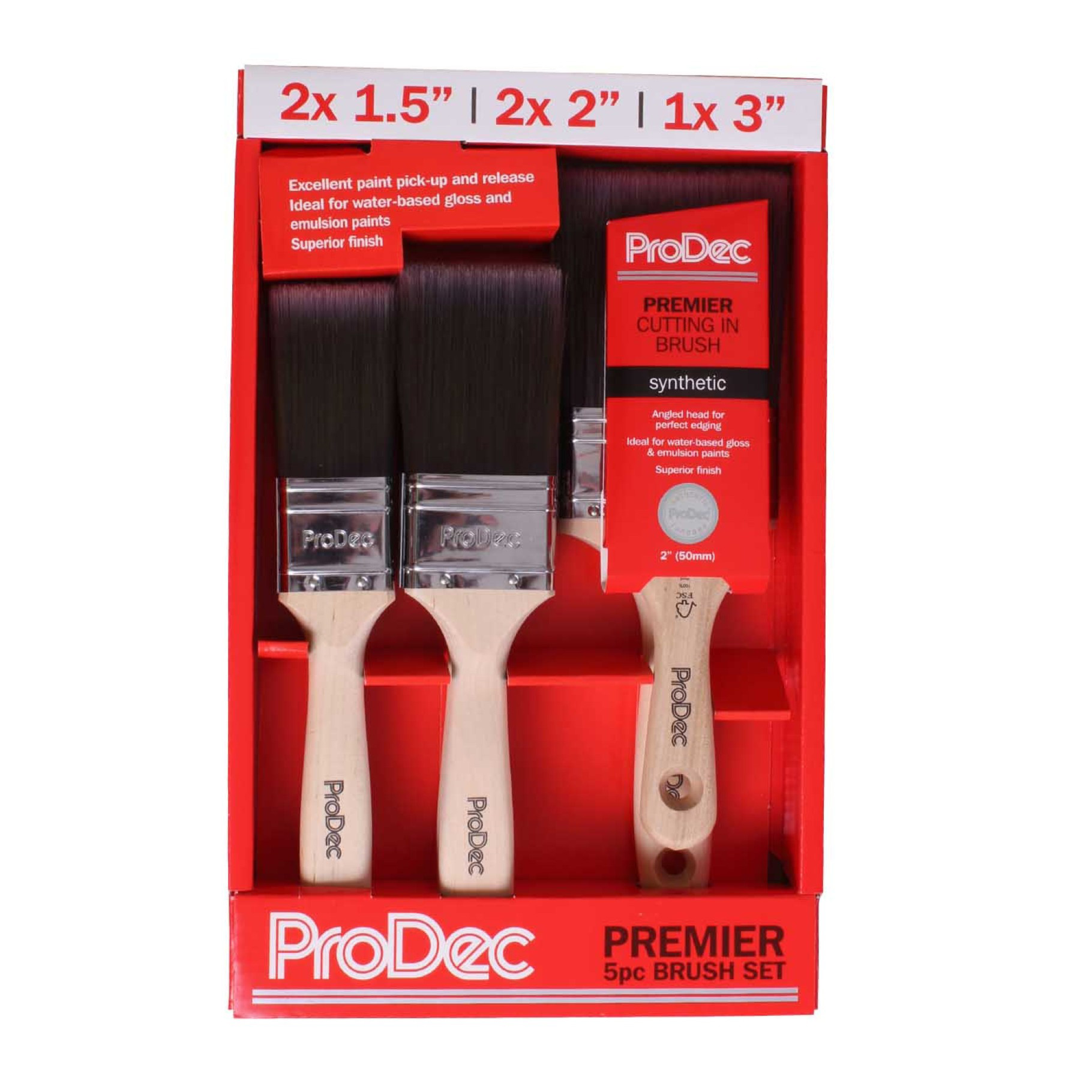 ProDec 6pc Premier Paint Brush Set with Free Cutting in Brush - Image 2